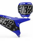 Blue and black Yamaha number plate 