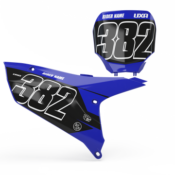 Blue and black Yamaha number plate 