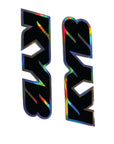 Holographic black and multicolor 'FXR' logo on a white background