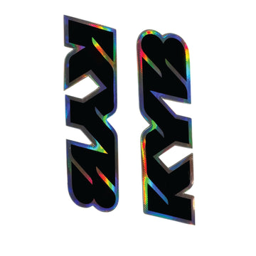 Holographic black and multicolor 'FXR' logo on a white background