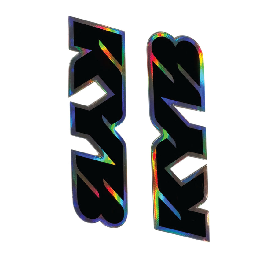 Holographic black and multicolor 'FXR' logo on a white background